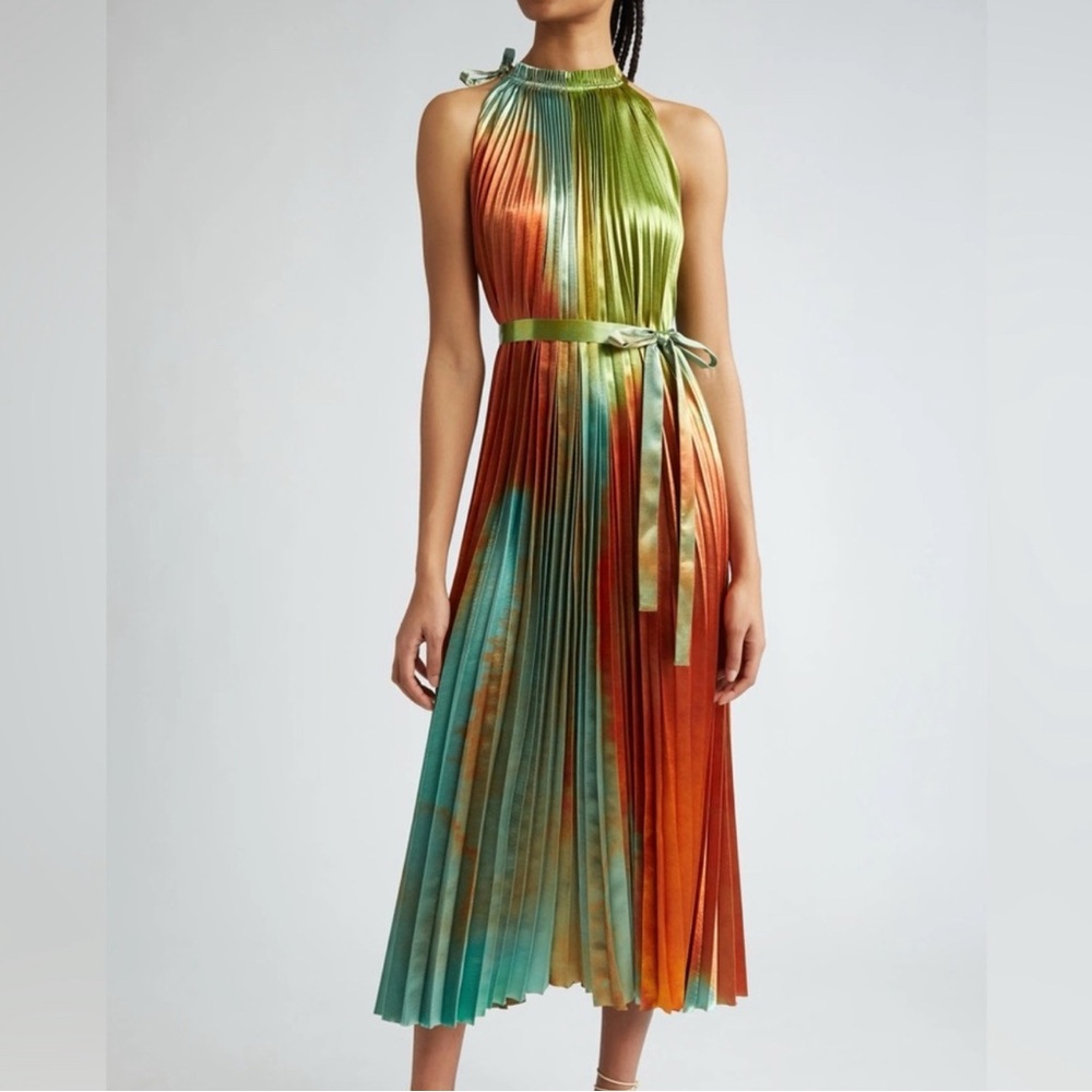 Luxxel Vibrant Pleated Halter Maxi Dress